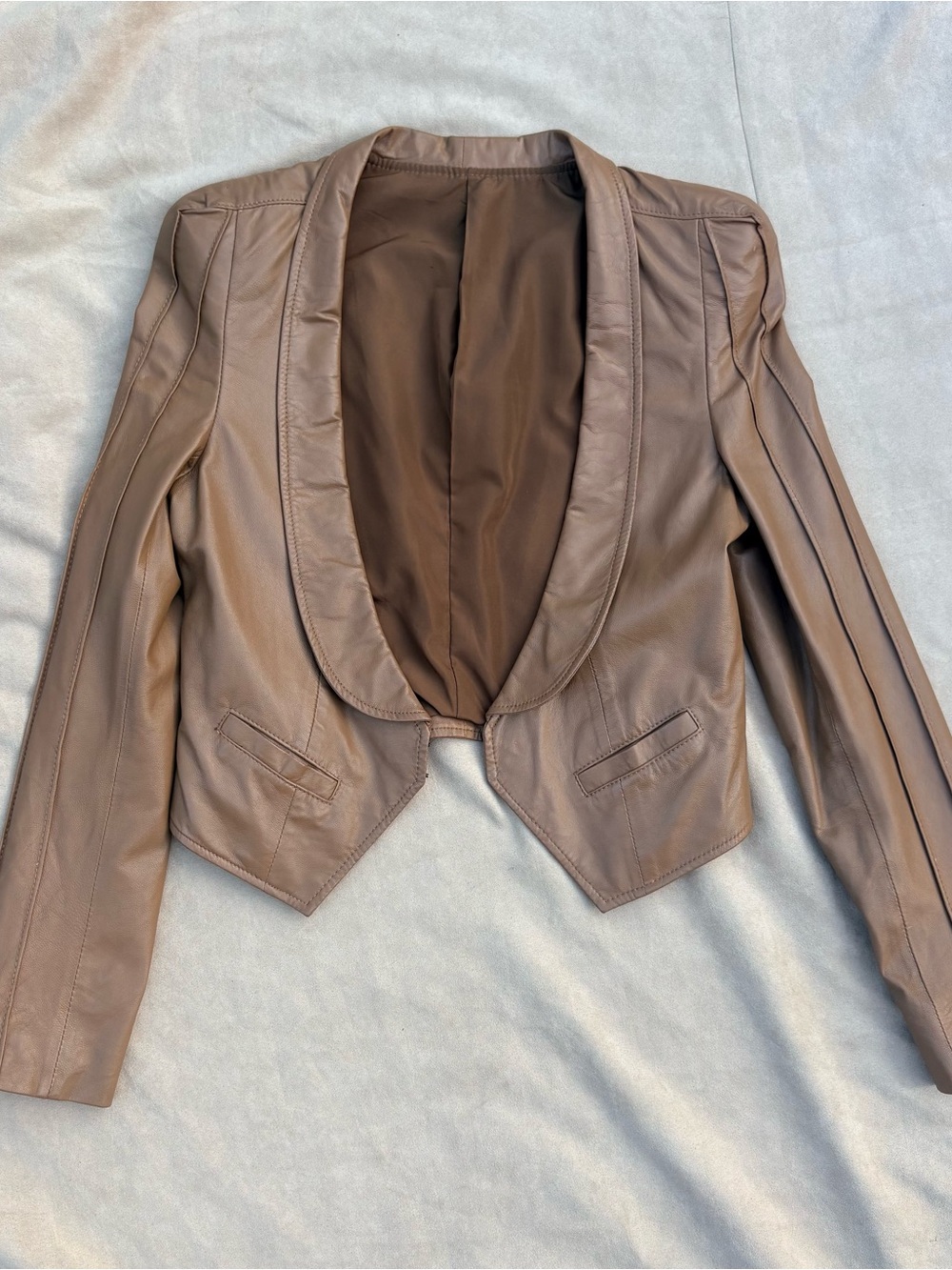 S&K GUCCI Girls Kids Brown Faux Leather Cropped Jacket - M